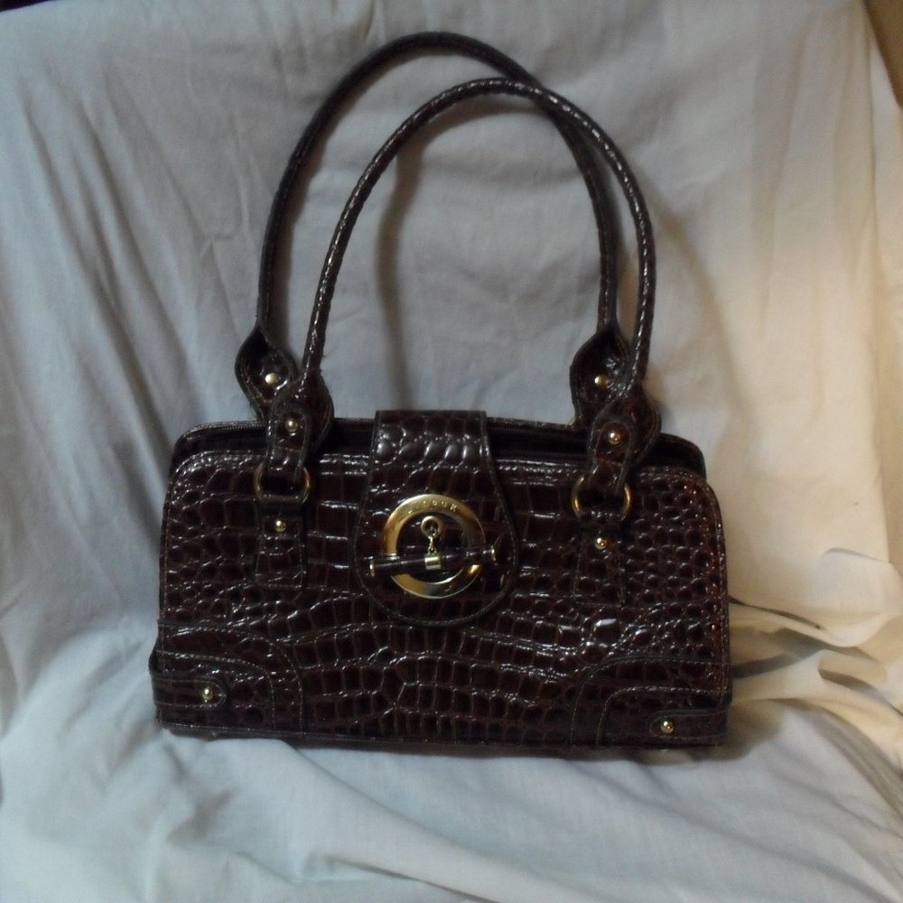 Linear crocodile print hand bag